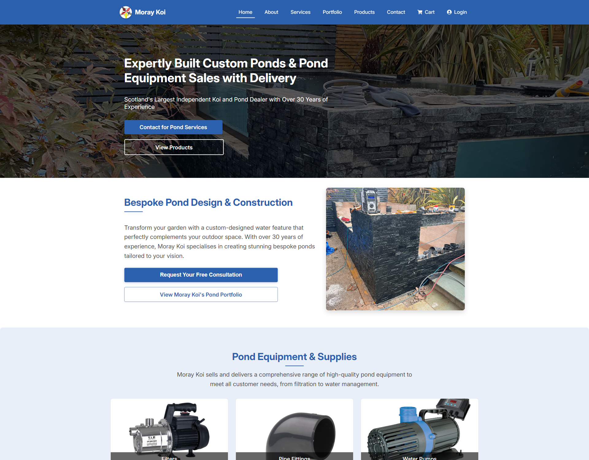 Moray Koi website homepage screenshot